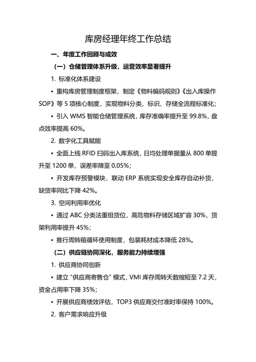 库房经理年终工作总结