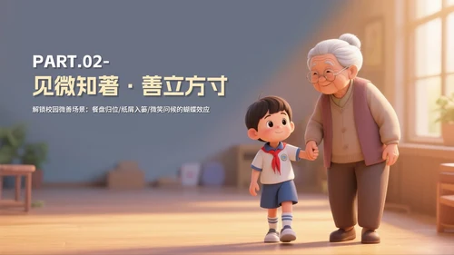 3D卡通风中小学日行一善主题教育PPT模板
