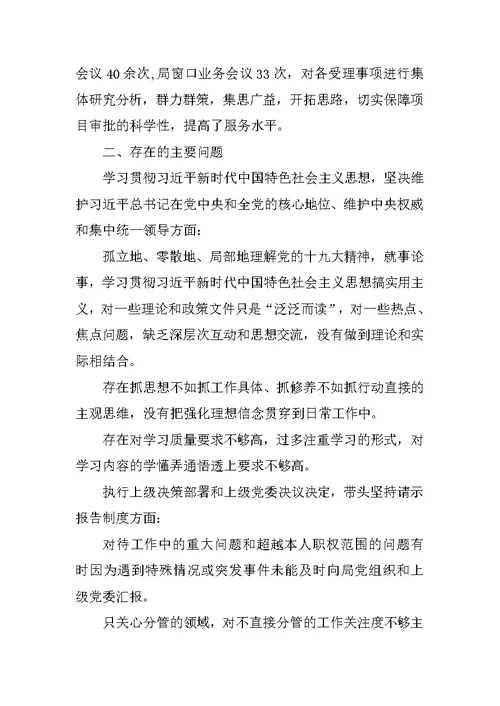 规划局党组书记局长XX年度民主生活会个人对照检查材料