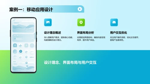 蓝色渐变风UIUX作品集PPT模板