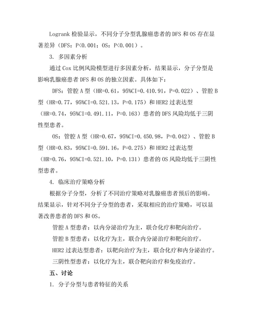 乳腺癌分子分型与预后之间的关系