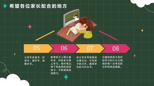 绿色卡通校园黑板春季开学家长会带内容PPT模板