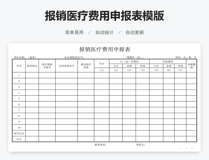 报销医疗费用申报表模版