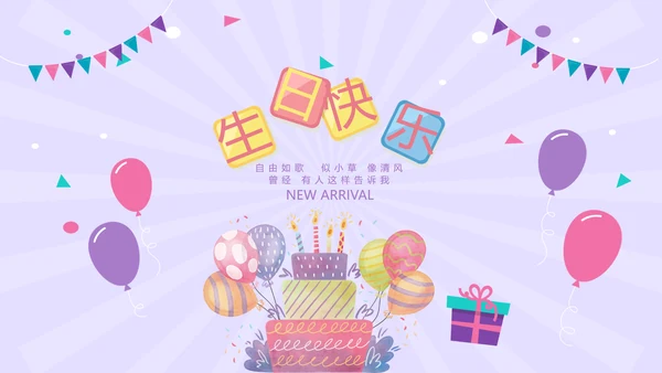 紫色生日快乐电子相册动态PPT模板