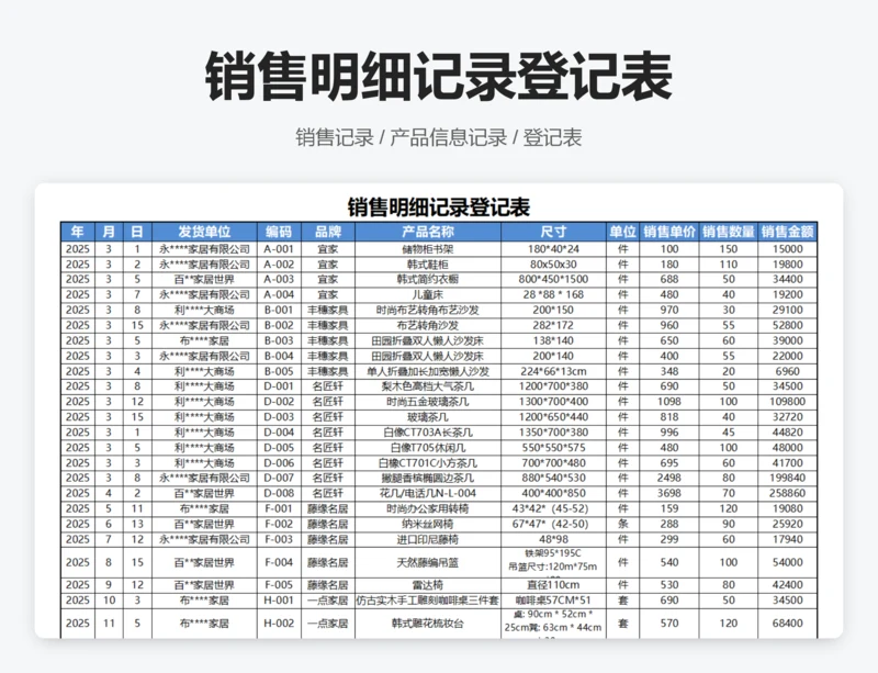 销售明细记录登记表