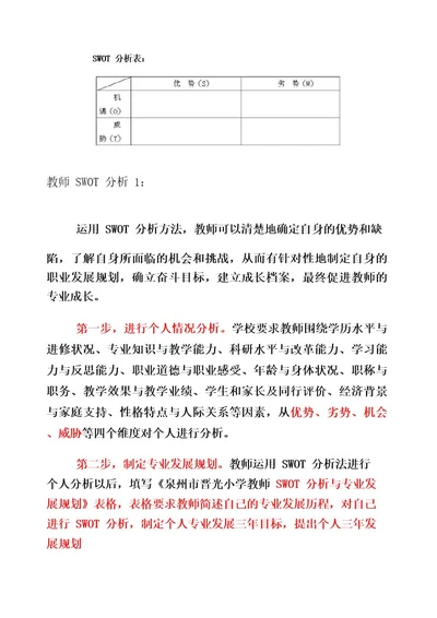 教师SWOT分析案例1