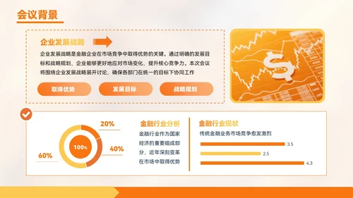 橙色质感风金融企业部门汇报会议PPT模板