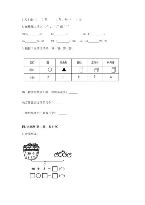人教版一年级下册数学期末测试卷附完整答案（精品）.docx