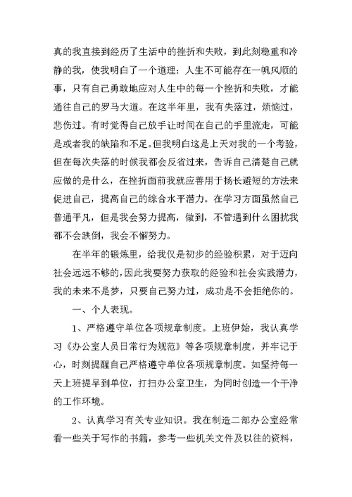 实习期个人工作总结范本