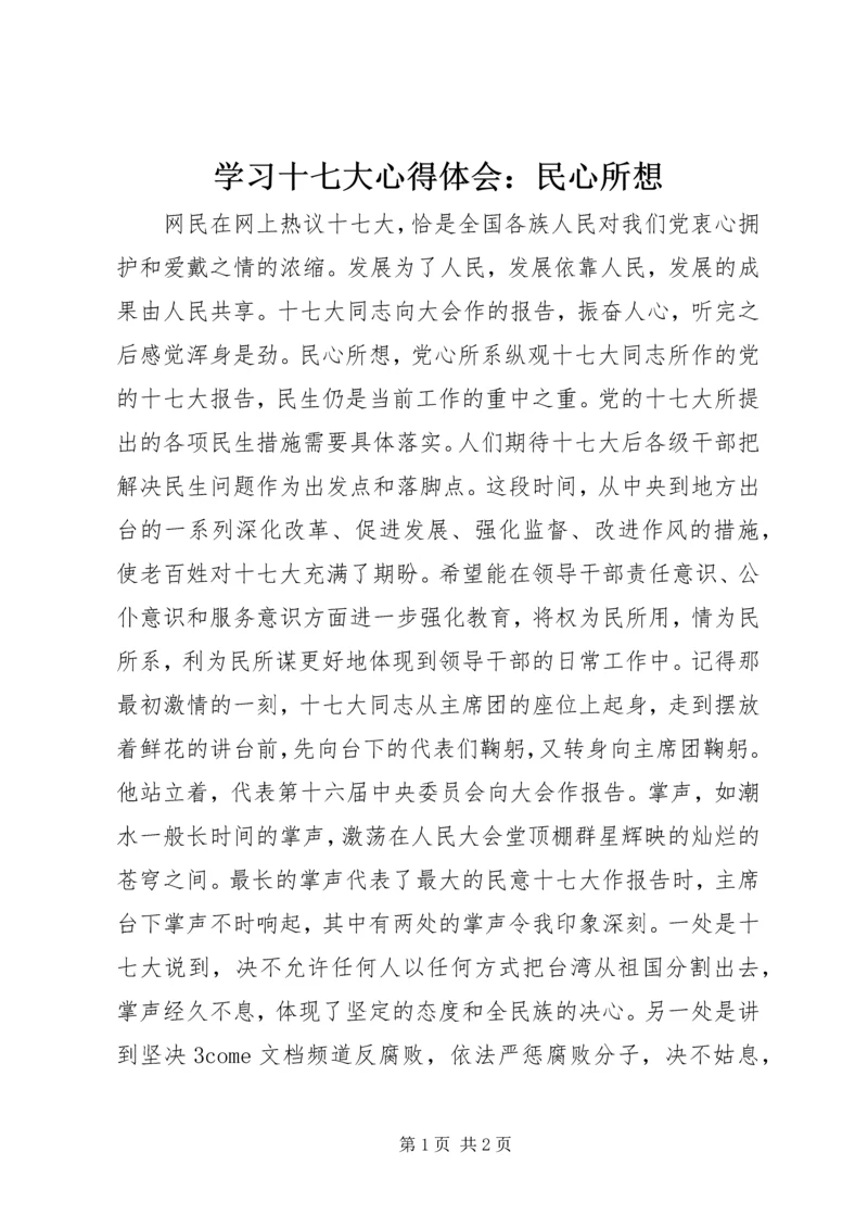 学习十七大心得体会：民心所想.docx
