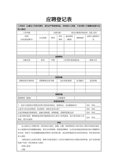 应聘登记表