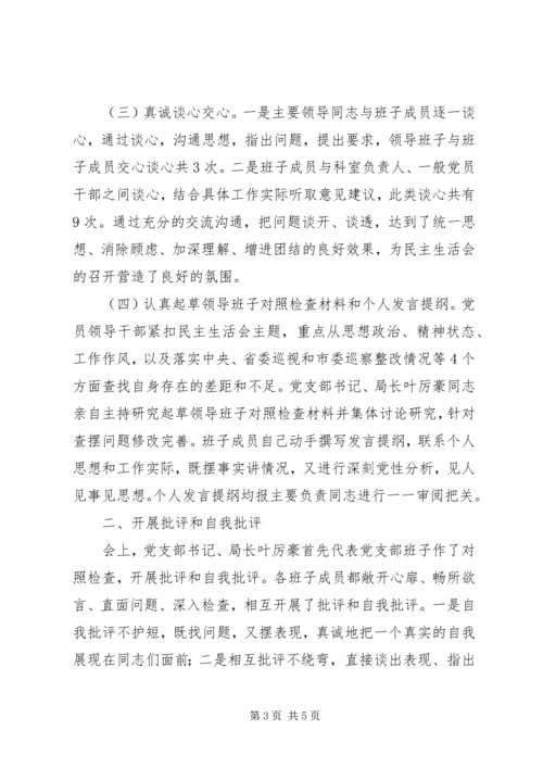 招商局支部201X年度党员领导干部民主生活会情况报告.docx