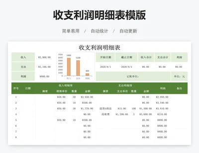 收支利润明细表模版