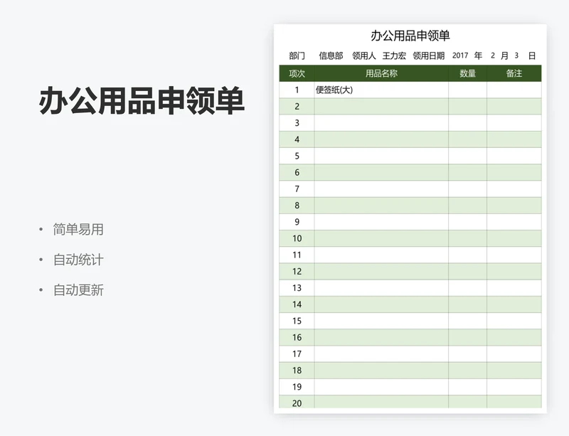 办公用品申领单