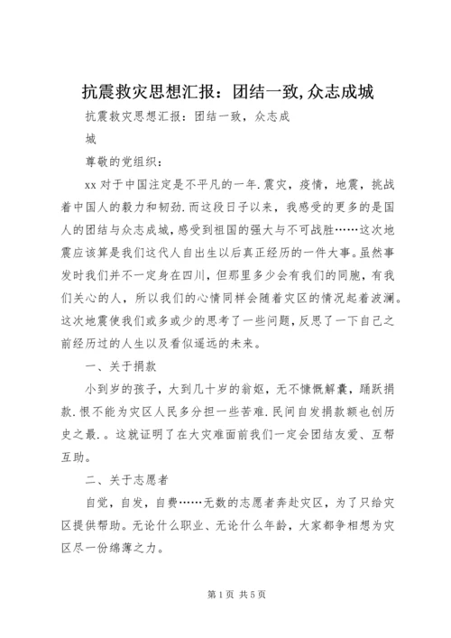 抗震救灾思想汇报：团结一致,众志成城.docx