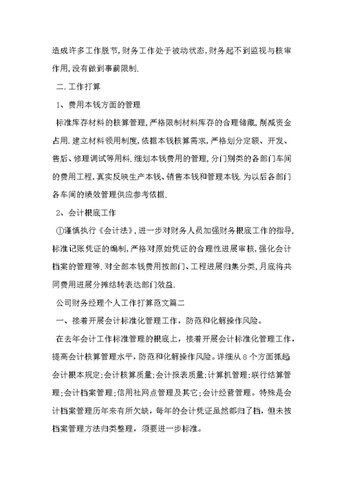 公司财务经理个人工作计划范文