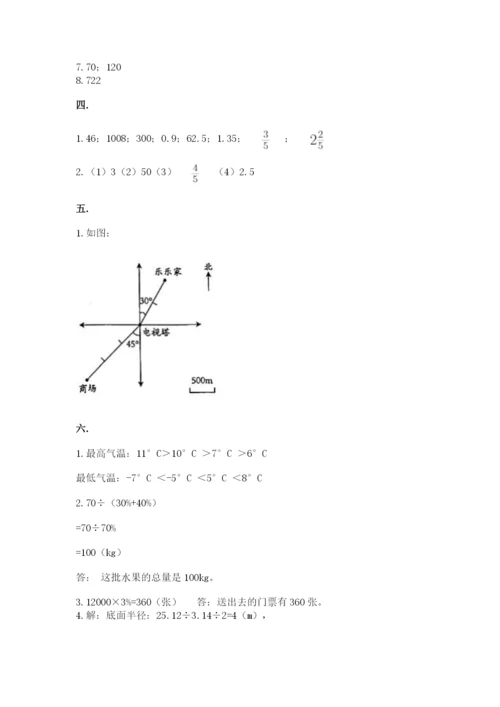 小学六年级下册数学摸底考试题含答案（巩固）.docx