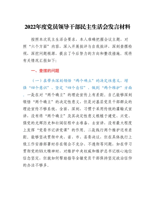 20230311：2022年度党员领导干部民主生活会发言材料.docx
