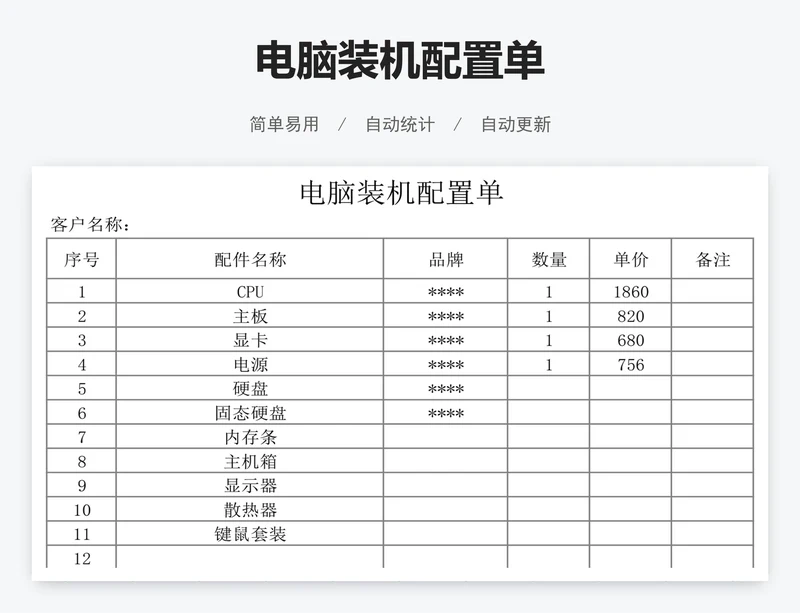 电脑装机配置单