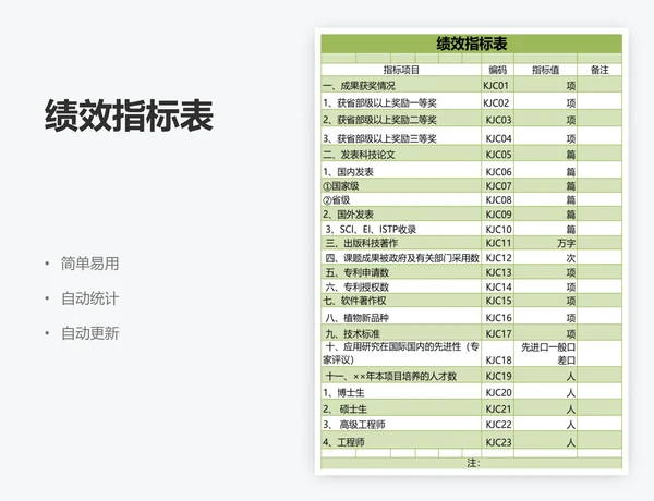 绩效指标表
