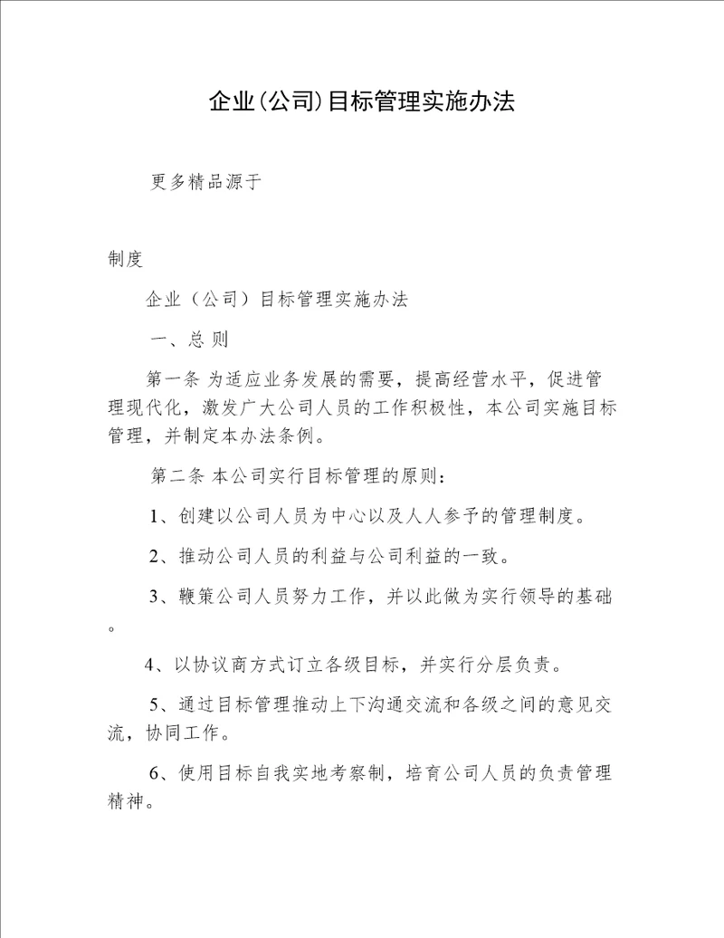 企业公司目标管理实施办法