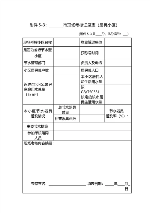 节约用水现场考核记录表