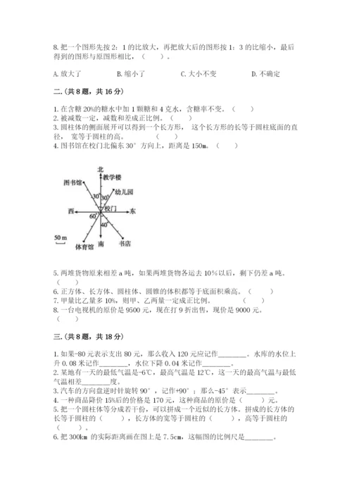 小学六年级下册数学摸底考试题附完整答案（网校专用）.docx