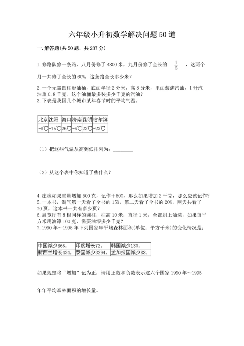 六年级小升初数学解决问题50道含答案（巩固）.docx