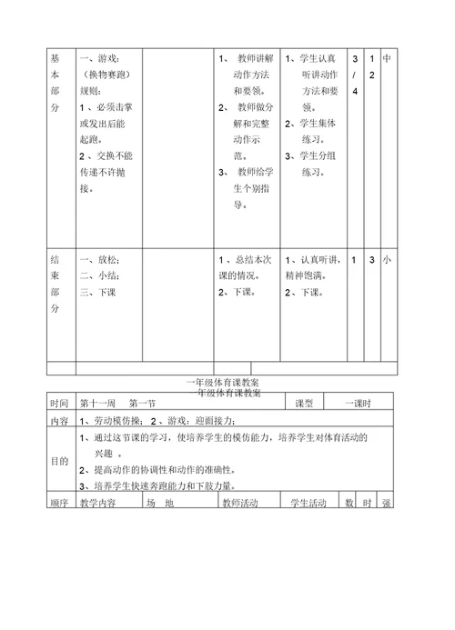 一级体育教案全集