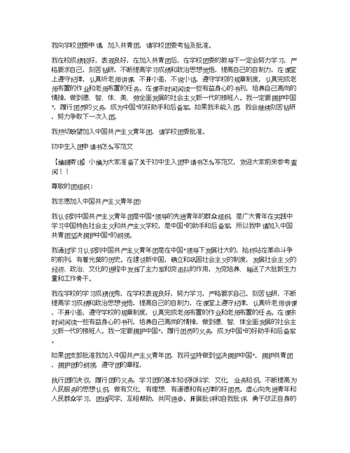 初中生200字入团申请书范文怎么写