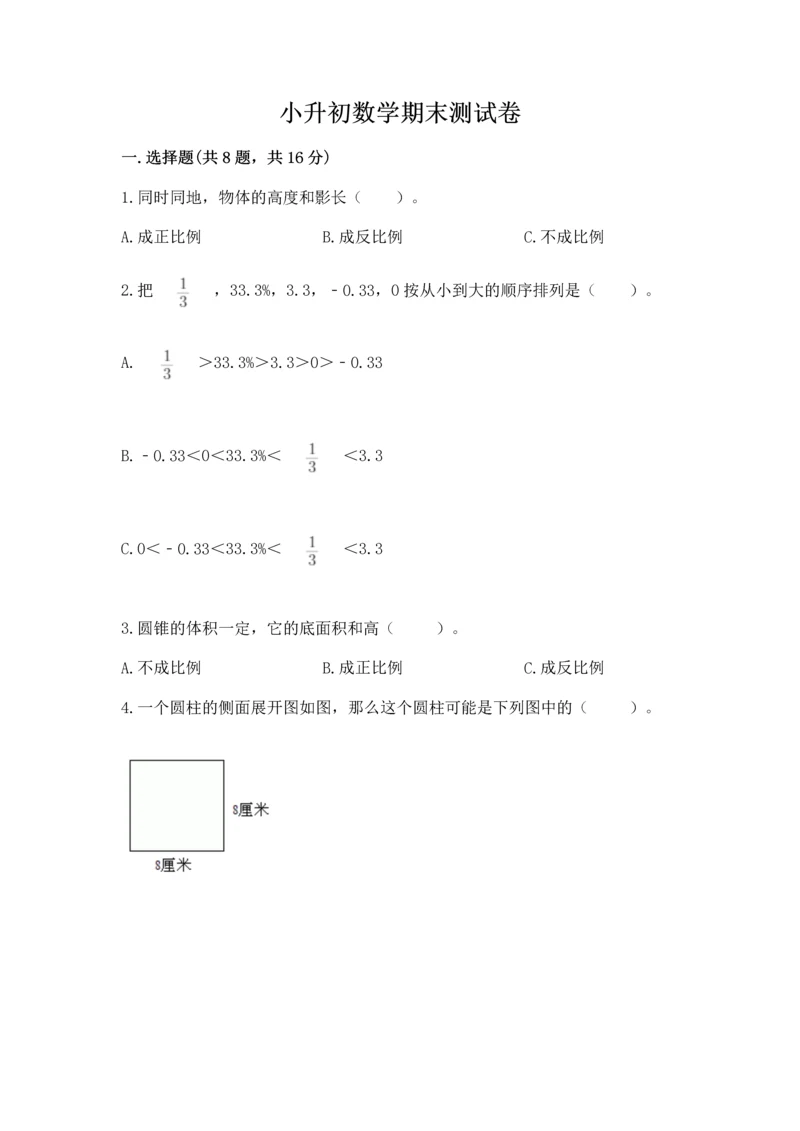 小升初数学期末测试卷（轻巧夺冠）.docx