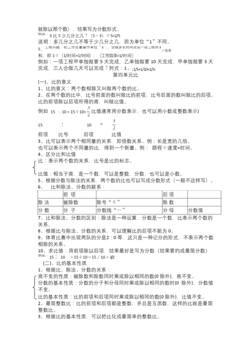 人教版六年级数学上册各单元知识点归纳.docx