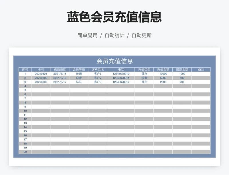 蓝色会员充值信息