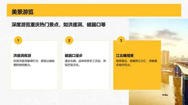 黄色复古风重庆热门景点深度游计划PPT模板