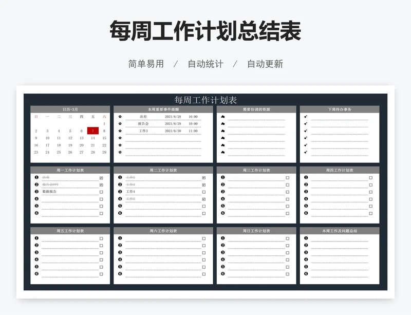 每周工作计划总结表