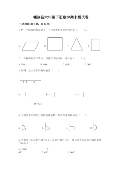嵊泗县六年级下册数学期末测试卷（研优卷）.docx