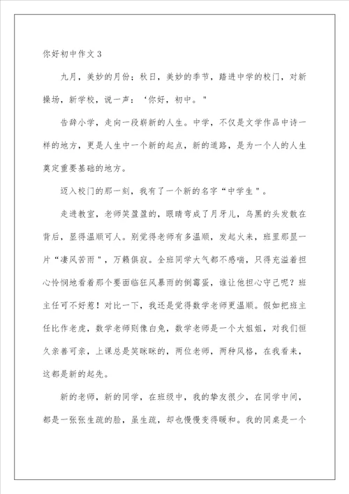 2022你好初中作文 9