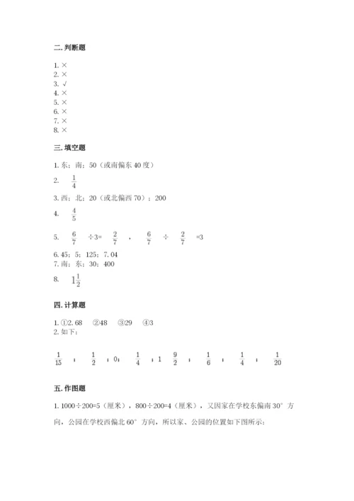 人教版六年级上册数学期中考试试卷附答案（夺分金卷）.docx