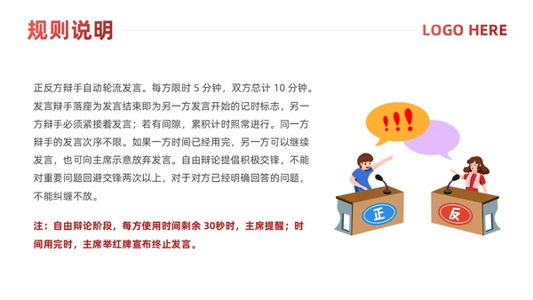 红色简约风辩论赛流程及规则课件