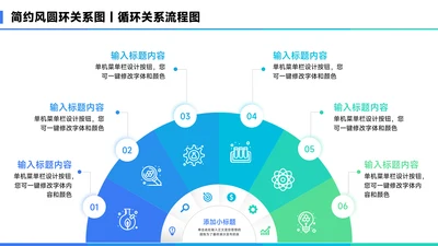 蓝色简约风项半圆环关系图PPT