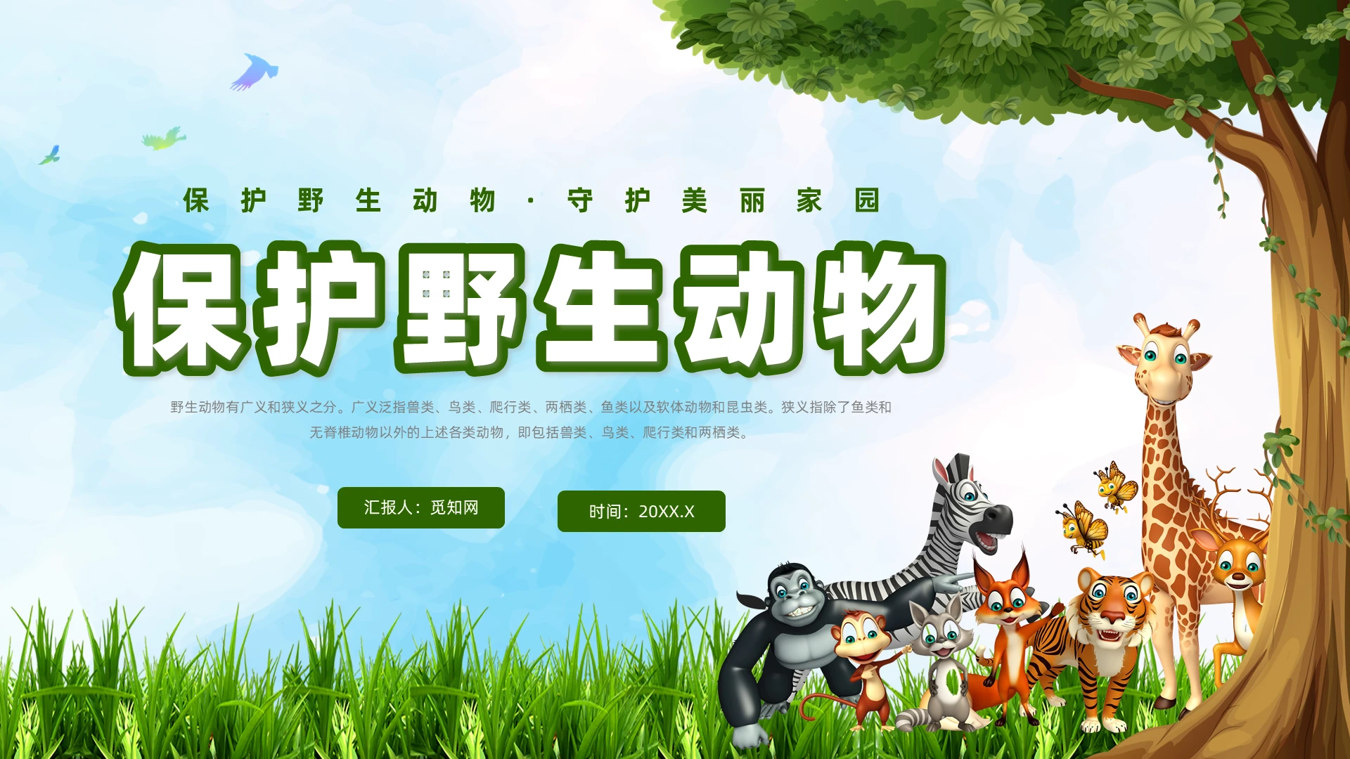 绿色水彩风保护野生动物培训