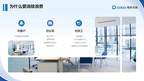 蓝色简约商务精益生产八大浪费PPT模板