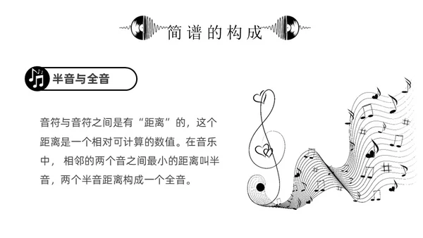 黑白简约小学音乐从零开始认识简谱说课课件PPT模板