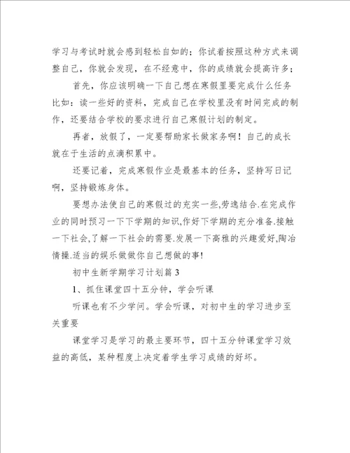 初中生新学期学习计划