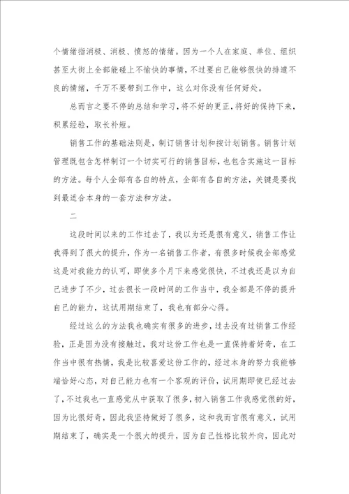2021年试用期销售心得感想