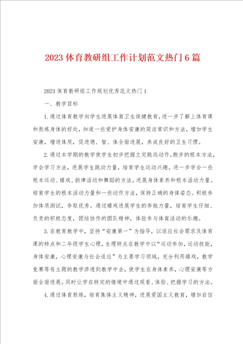 2023年体育教研组工作计划范文热门6篇