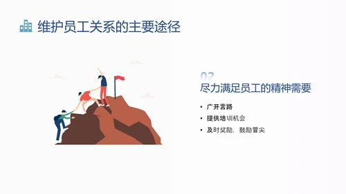 蓝色扁平卡通员工关系维护培训PPT课件