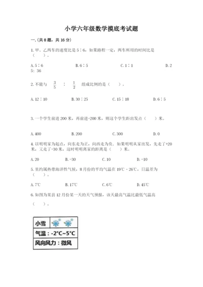 小学六年级数学摸底考试题附答案（达标题）.docx