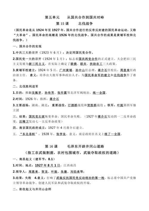 八上历史全册期末复习背记知识清单