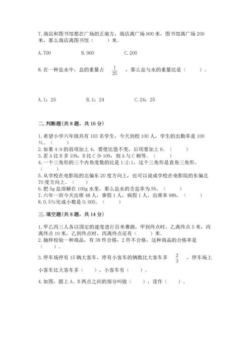 六年级上册数学期末测试卷含答案（夺分金卷）.docx